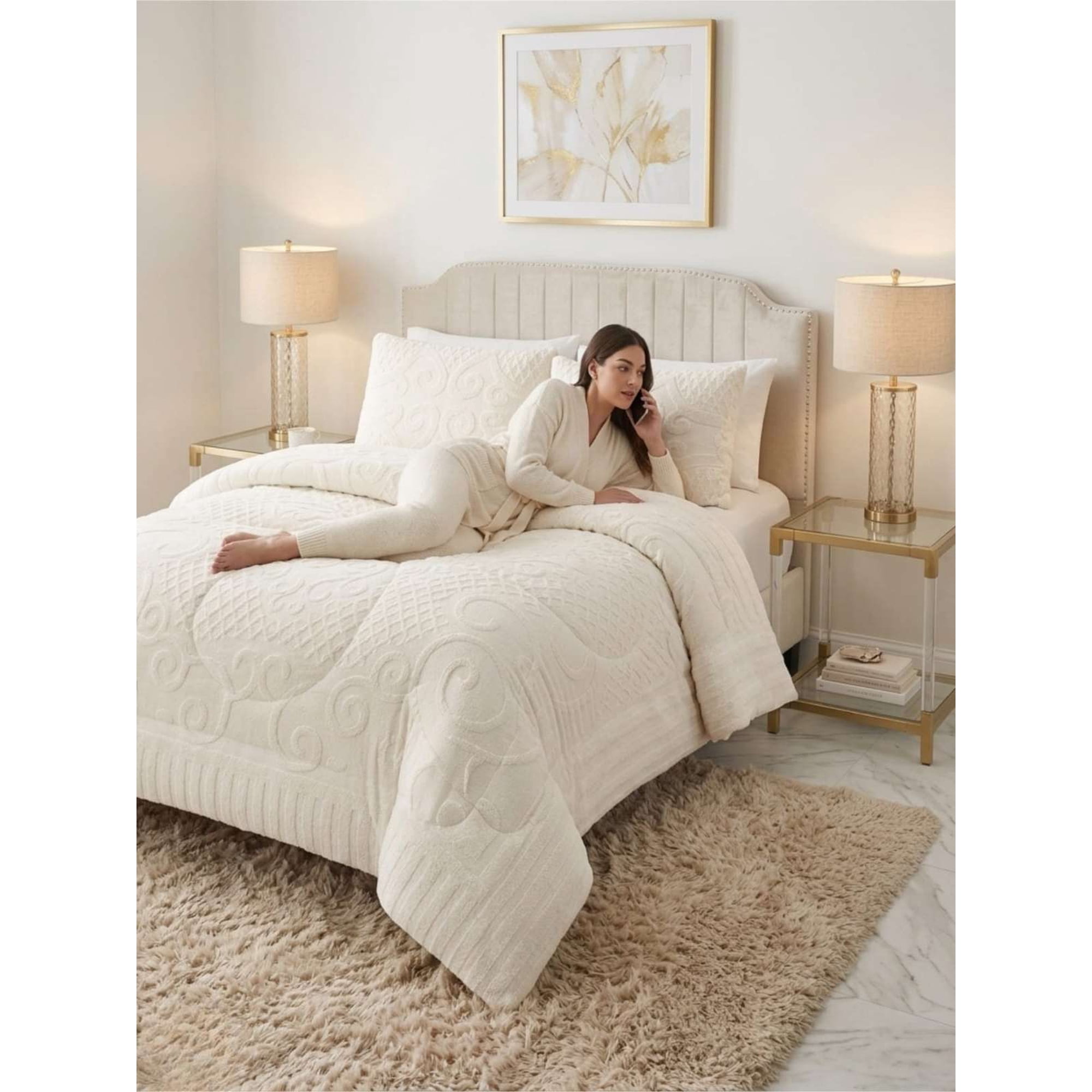 Todo Para El Hogar - Cubrecama Plumón Jacquard Premium 2 Plazas Invierno Térmico