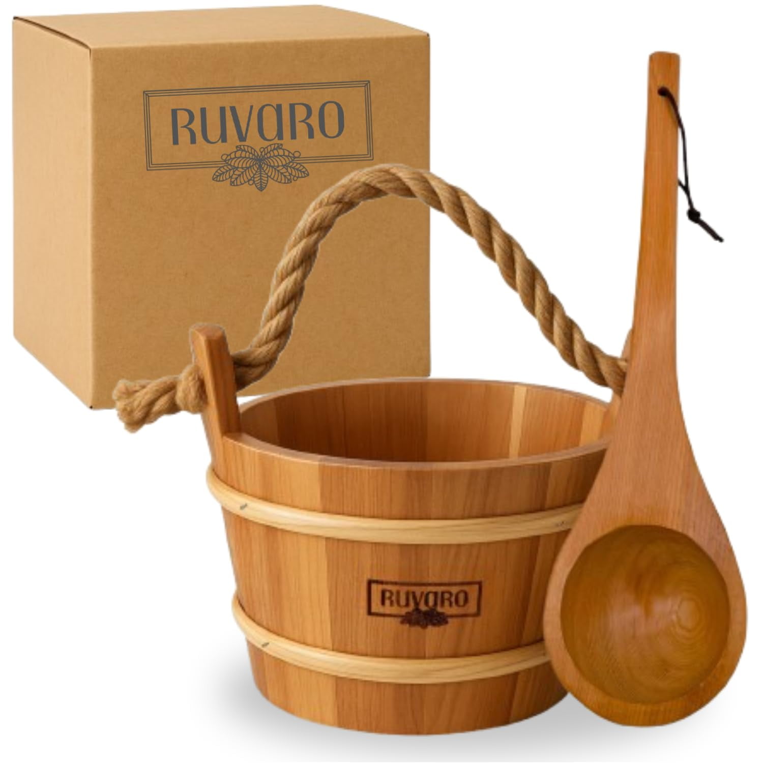 Ruvaro - Juego De Cubos Y Cucharones Para Sauna Madera De Cedro Rojo Capacidad De 4 Litros