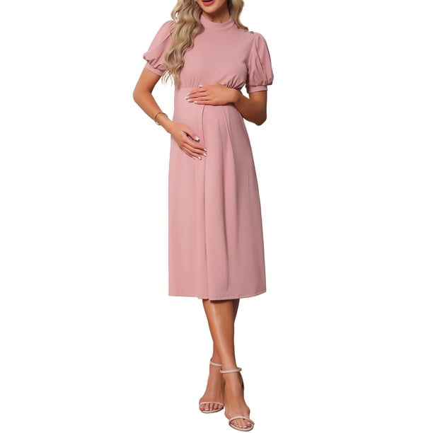 INSPIRE CHIC Vestidos de Trabajo para Mujeres Embarazadas Cuello Simulado Botón Plisado Frontal Oficina Línea A Vestido de Negocios XL Rosa