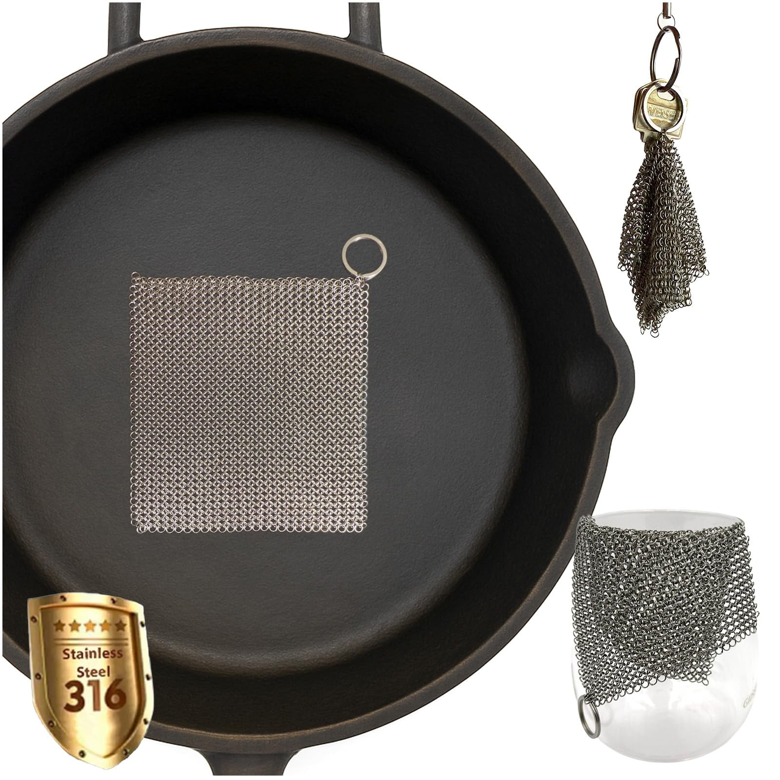 Limpiador De Hierro Fundido Ergonow, Estropajo De Malla, Anillos Finos, Malla