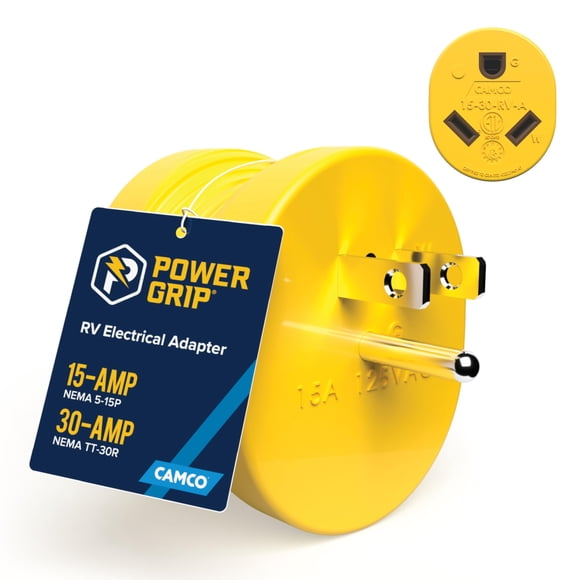 Adaptador Camco PowerGrip Camper/RV de 15 A macho a 30 A hembra