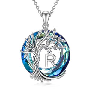 Collar Heshpaws Tree Of Life Con Letra Inicial Y Cristal Azul Dorado
