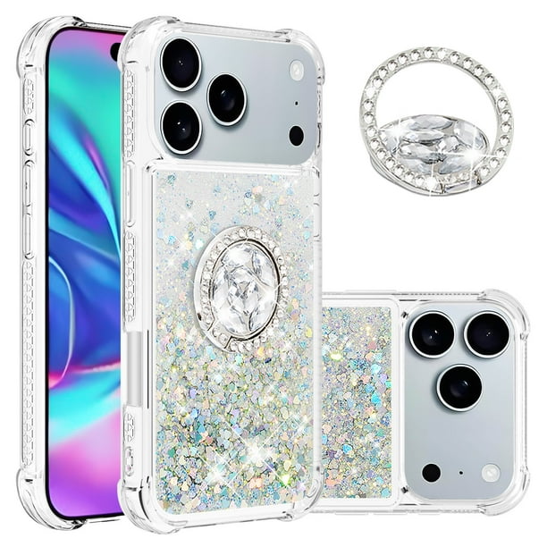 FOXDOCK Funda Glitter Líquida para iPhone 17 Pro con Anillo Brillante, TPU Antichoques y Esquinas Reforzadas, Soporte
