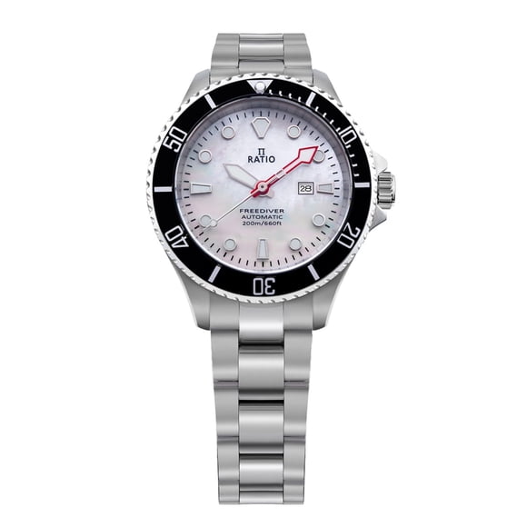 Reloj Automático Ratio Freediver Acero Inoxidable Madre Perla Blanca Mujer