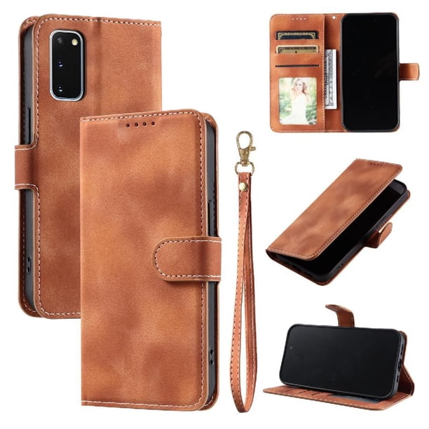 Funda Cartera para Samsung Galaxy S20 Tapa con Ranuras, Soporte y Correa Marrón