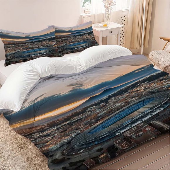 3pcs Istanbul Stadium Aerial Photography Themed Bedding Set Including Duvet Cover And Pillowcases Soft