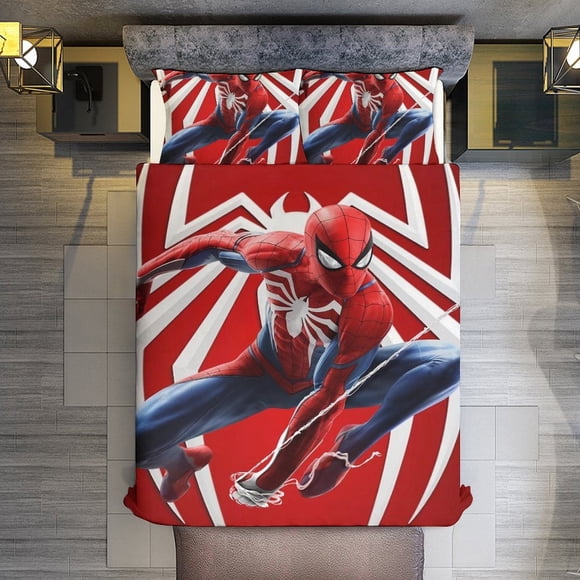 Spidey With Great Power 3 Piece Sets Full/Queen Size - Reversible Microfiber Quilts with 2 Shams Soft Lightweight Bedspread Coverlet Comforter for All Season Bed Sheets