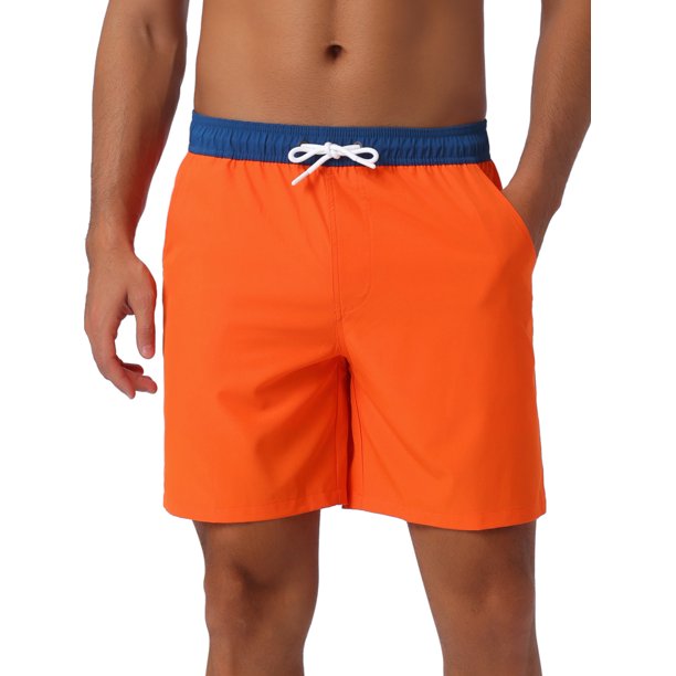 Pantalones Cortos de Natación con Cordón para Hombre INSPIRE CHIC de Color Contrastante con Cintura Elástica 34 Naranja