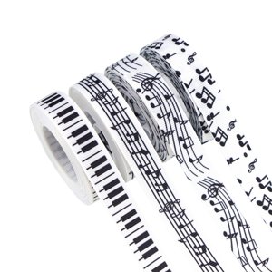 Magideal - 4 Piezas - Cinta Blanca Con Notas Musicales, Cinta Para Envolver, 5 Yardas Cada Una, Accesorios Para Manualidades Para Fiestas, Navidad, Bodas, Costur
