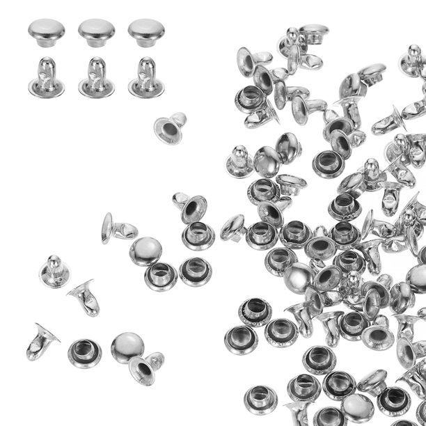 Uxcell 200 Conjuntos de Remaches de Tapa Única de 5mm de Acero al Carbono Cabeza Redonda Broches, Plata