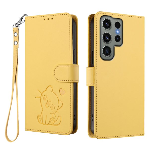 Carcasa Billetera de Cuero Sintético para Samsung Galaxy S23 Ultra, Amarillo