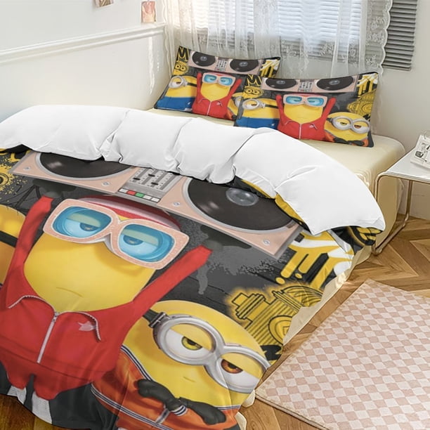 x516 Minion 3-Piece Bedding Set Warm And Comfortable Soft Duvet Cover Bed Set with 1 Duvet Cover And 2 Pillowcases for Bedroom b516