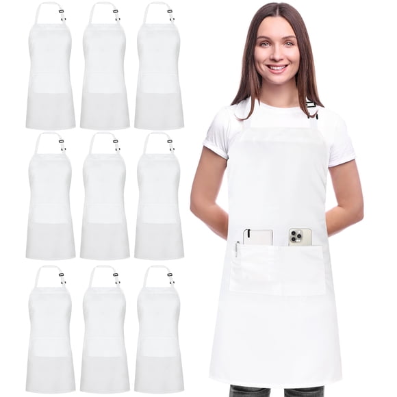 Utopia Kitchen - Paquete de 10 delantales tipo peto ajustables con bolsillos