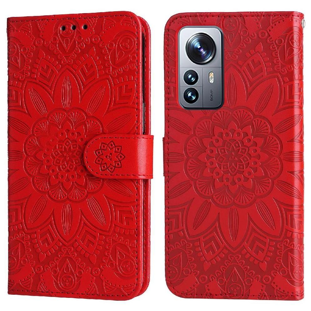 Funda Tipo Cartera Foxdock Para Xiaomi 12 Pro , Diseño Girasol En Relieve, Cuero Pu, Cierre Magnético, Soporte Y Tarjetero