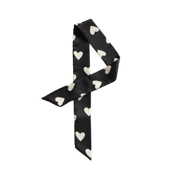 INSPIRE CHIC Mujer Pañuelo de Cinta Patrón de Corazón Estrecho Cabello Muñeca Bufanda Asa Envoltura Corazón Negro S
