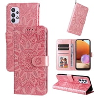 Funda Tipo Cartera Foxdock Para Samsung Galaxy A32 4G , Diseño Girasol En Relieve, Cuero Pu, Cierre Magnético, Soporte Y Tarjetero