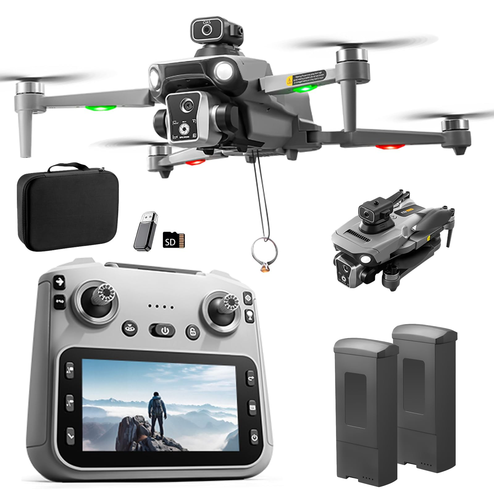 Drone Gps Qaonie K19 Con Controlador De Pantalla De 4.5 Pulgadas, 2 Baterías