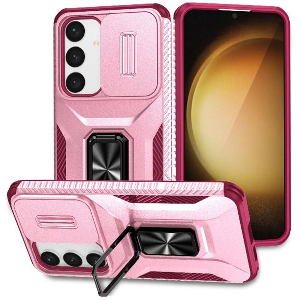 Funda Armada para Samsung Galaxy S24 con Tapa Deslizante y Soporte Magnético Giratorio Rosa