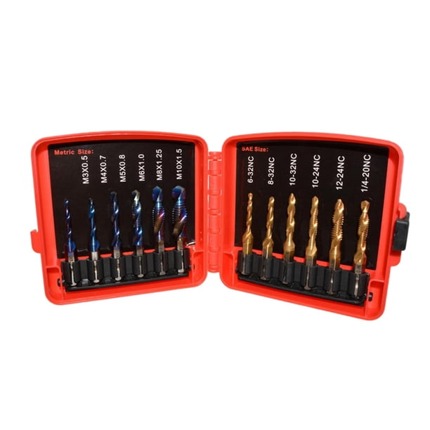 Juego de brocas de rosca SAE métricas, broca avellanadora de desbarbado de grifo compuesto, broca de taladro combinada de acero para taladro, desbarba 12 piezas azul métrico.