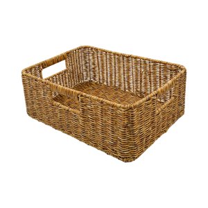 Magideal - Cesta De Almacenamiento De Ratán, Cesta Organizadora Rectangular Con Asas, Cesta De Pan, Cesta De Almacenamiento De Artículos Diversos Para Cocina, Ha Oscuro 38X26X13Cm