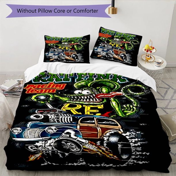 3pcs Bedding Set Duvet Cover Closure Includes 1 Duvet Cover & 2 Pillowcases for All Seasons Bedroom Decor, Home Dorm High-Definition Print Rat Fink Power A364