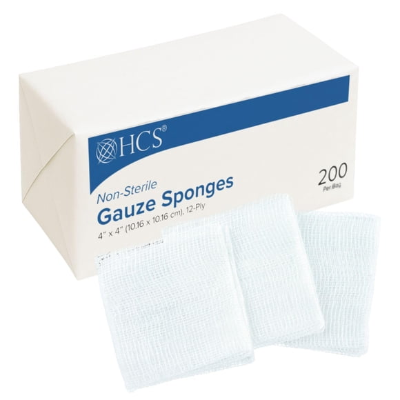 Esponjas de gasa tejidas HCS de 10 x 10 cm, 12 capas, 200 unidades, 100% algodón