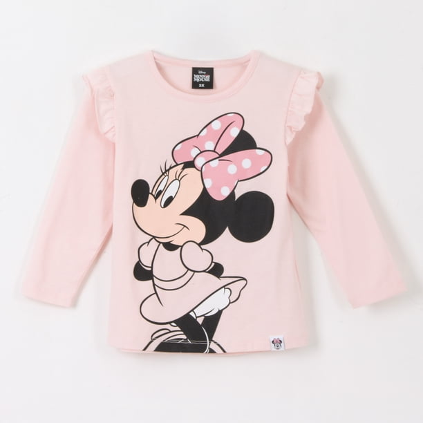 Polera Manga Larga Niña Vuelos Minnie Rosado Disney