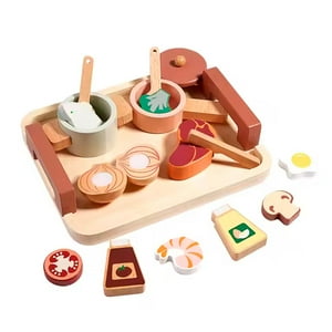 Set Juego Mini Cocina De Juguete Alimentos Madera Bandú Multicolor