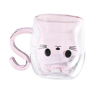 Magideal - Taza De Doble Pared, Taza De Té Y Café, Taza Resistente Al Calor, Taza De Café Expreso, Taza Para Beber, Taza De Leche Para Mujeres, Niños, Oficina De Mango De Gato Rosa