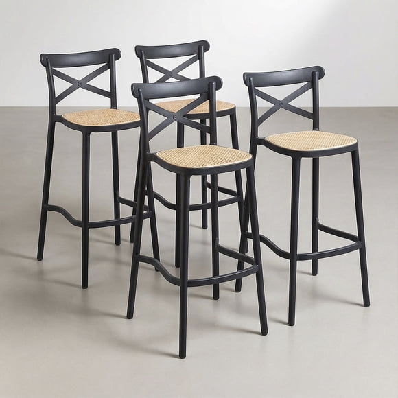 Pack 4 Taburete Piso Bar O Terraza Apilable 75cm Crossback Danubio Venhoouse Negro