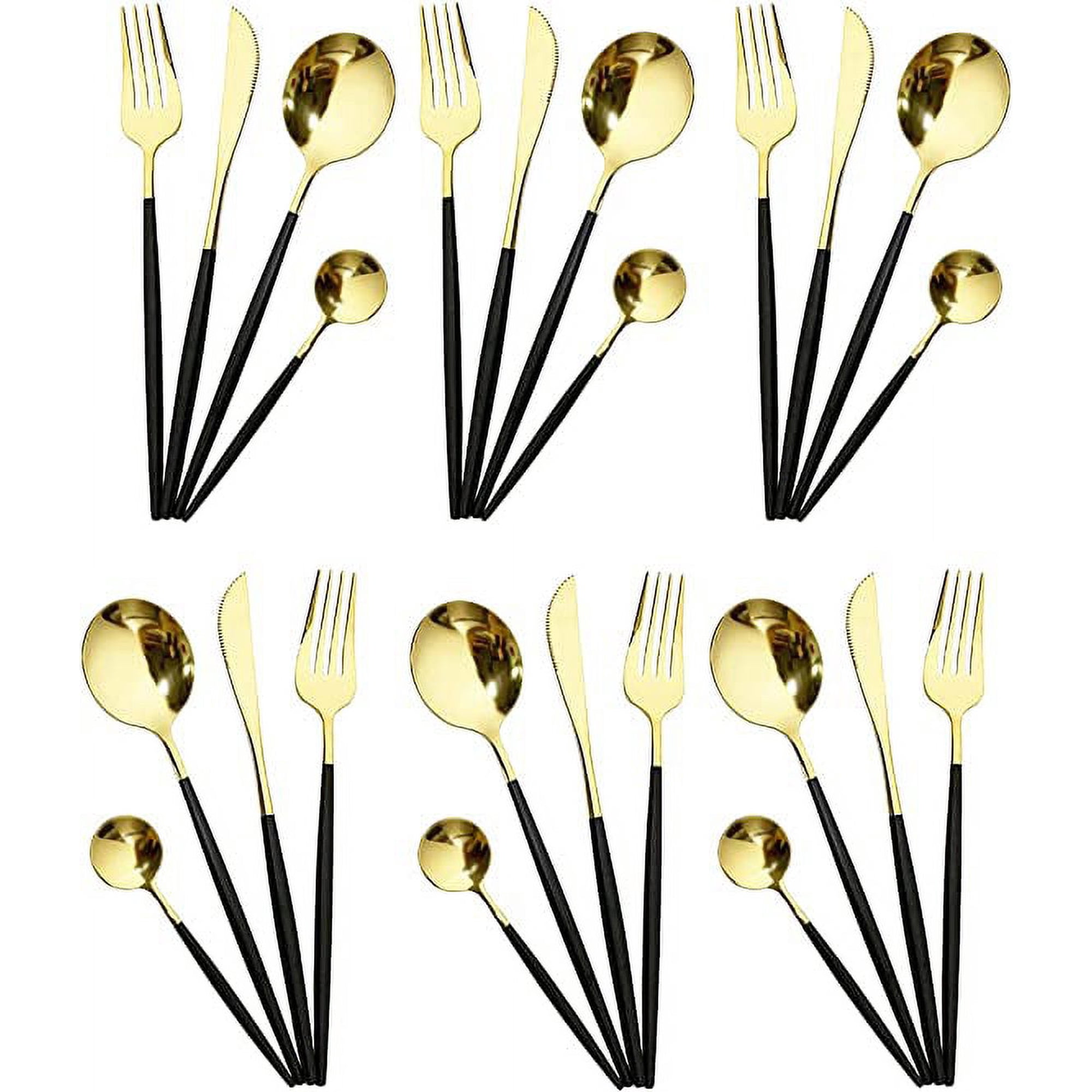 Xmhytop Juego De Cubiertos De Cocina De 24 Piezas, Inoxidable, Color Oro Negro, Ideal Para Hogares Y Eventos
