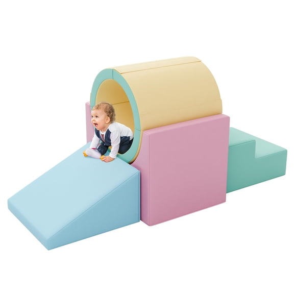 Escalador de espuma TOLEAD con túnel y rampas para niños pequeños y niños, rosa