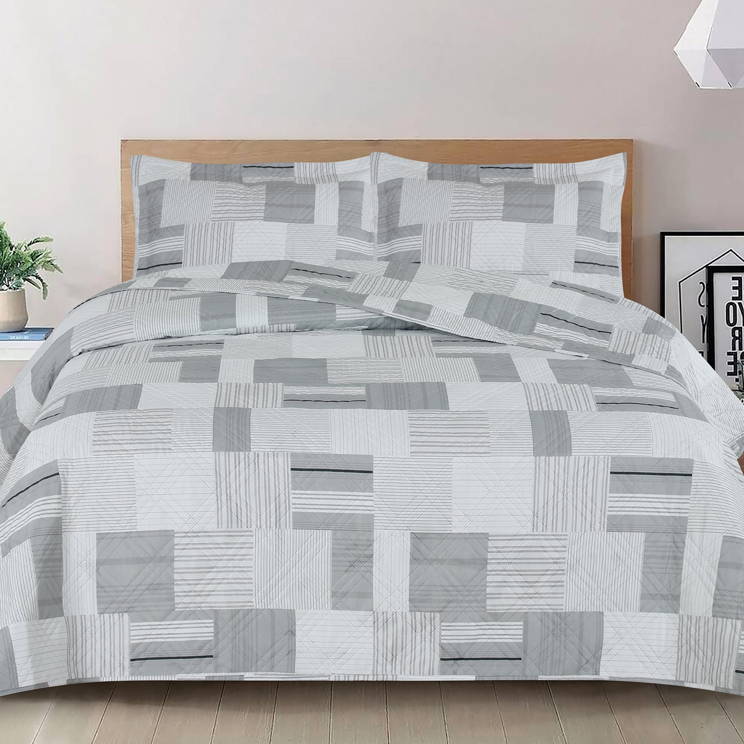 Quilt Andes Estampado Patchwork Gris