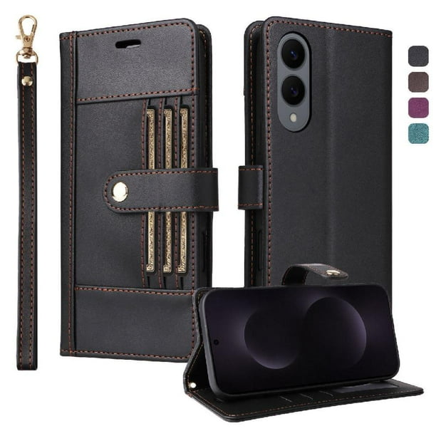 FOXDOCK Funda tipo Cartera para Samsung Galaxy S25 Edge – Cubierta de Cuero PU con Múltiples Ranuras, Bolsillo para Efectivo y Correa de Muñeca