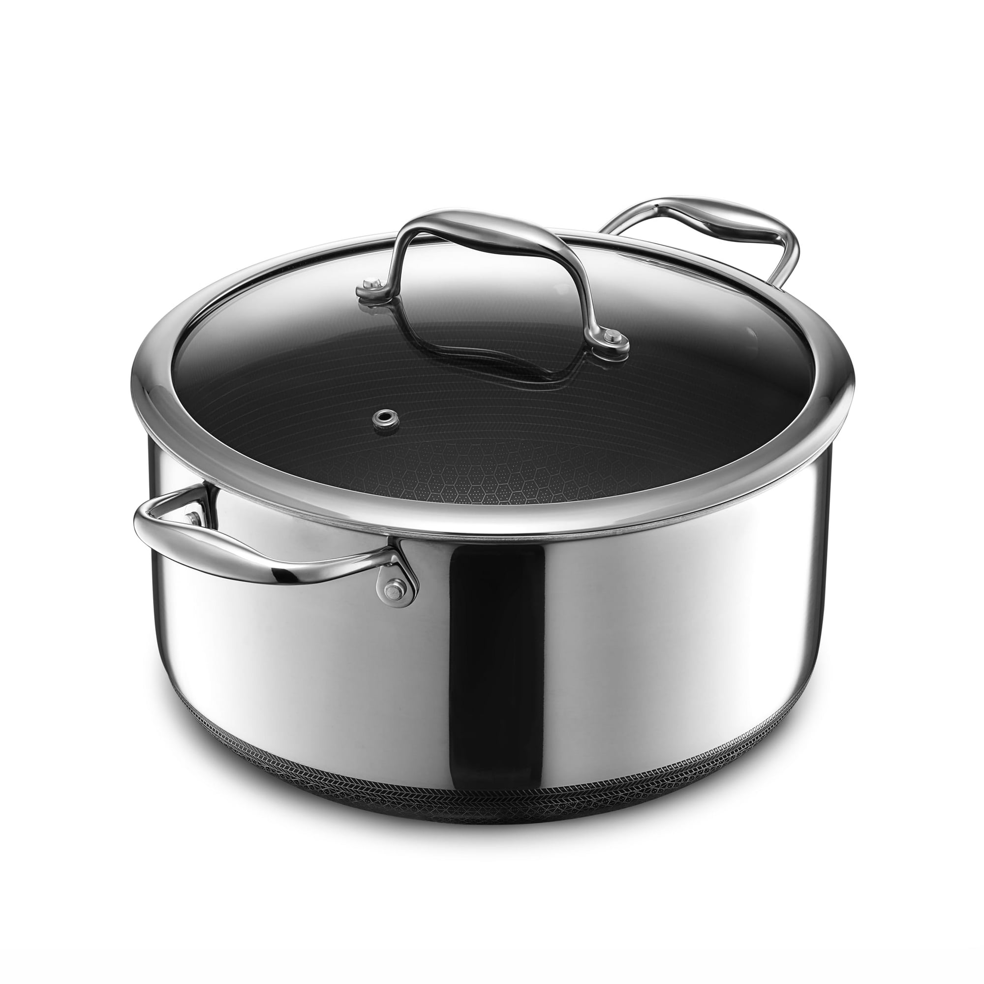 Antiadherente Híbrido Stockpot Hexclad De 8 Litros Con Tapa De Vidrio De Inducción