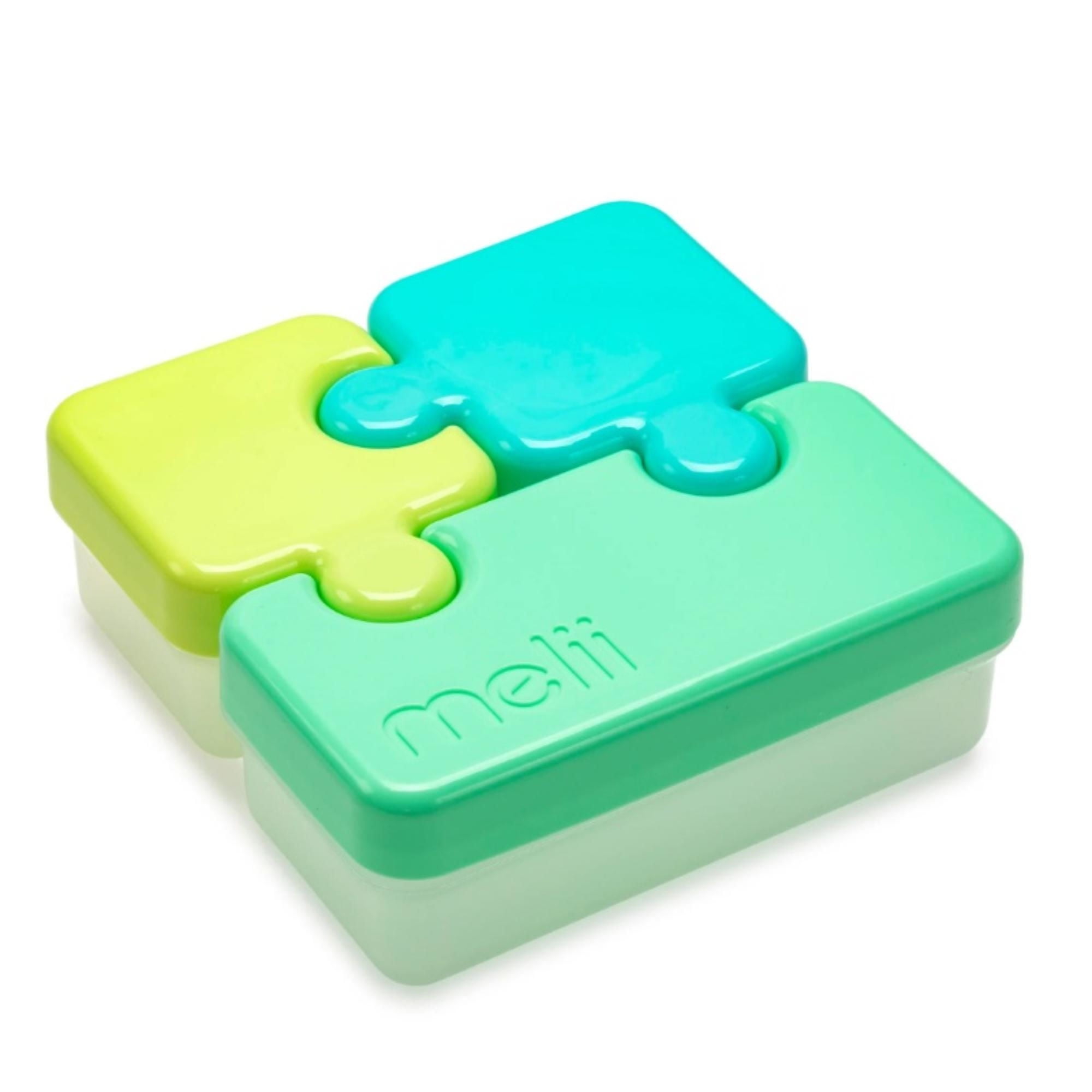 Melii - Utensilio Para Alimentación Contenedor De Alimentos Puzzle Verde Y Azul.