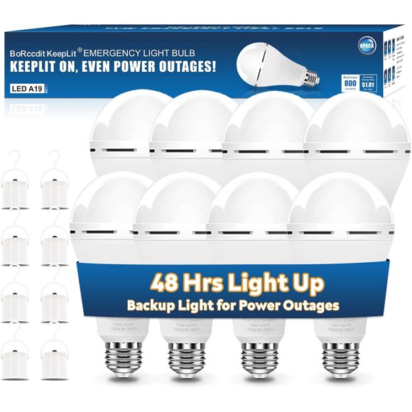 Ampolleta LED BoRccdit A19 E26 12 W 800 lm Pack de 8 para Emergencias