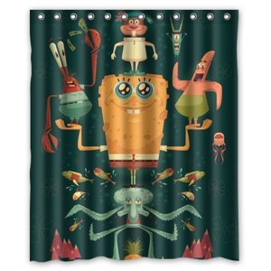 Pinghai - Cortina De Ducha Con Dibujos De Bob Esponja Y Patricio Estrella, Juego De Cortinas De Baño Con Ganchos, Tamaño 60 X 72 Pulgadas