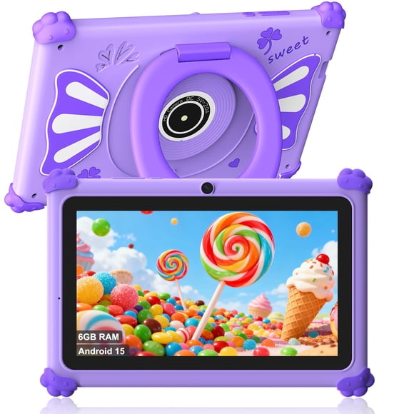 Tablet Ascrecem Kids 7 Pulgadas Android 15 6GB RAM 32GB ROM Morado