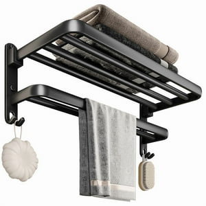 Genérica - Soporte Plegable De Pared Para Toallas Aluminio Con Gancho 50Cm Negro