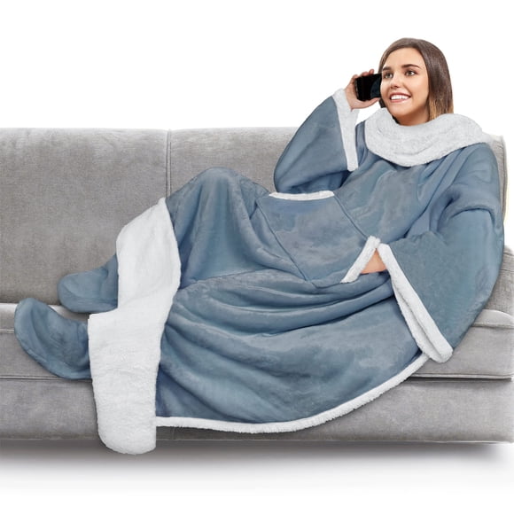 Manta wearable PAVILIA Sherpa con mangas y bolsillos para los pies
