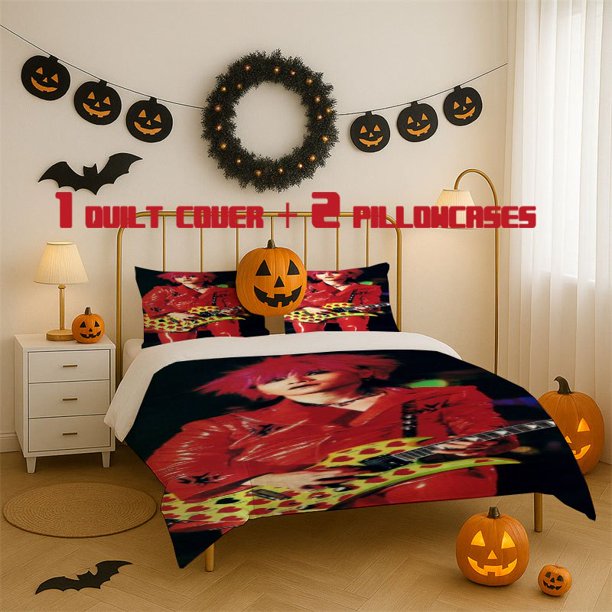 3pcss Hidex Guitarist Printed 3pcs Bedding Set Soft Duvet Cover with 2 Pillowcases All Season Comfort