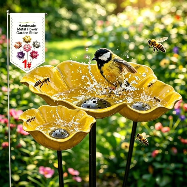 Estacas jardín flor metal hechas mano 5 uds estación riego abejas diseño floral jardín