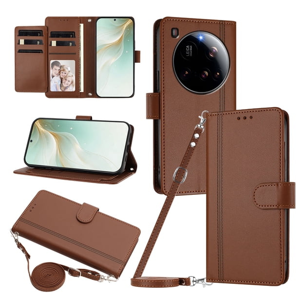 Funda Cartera de Cuero Sintético para Xiaomi 15 Ultra, Marrón