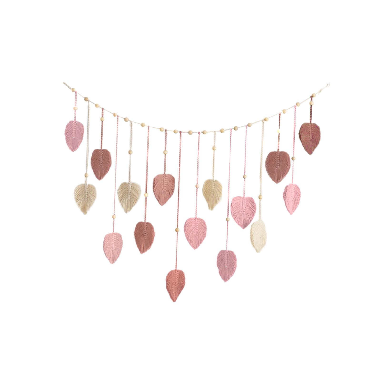 Magideal - Tapiz Tejido Macramé Colgante De Pared Bohemio Hogar Estética Telón De Fondo Borla Macramé Chic Artesanía Hoja Borlas Arte De La Pared Decoración Para Rosa