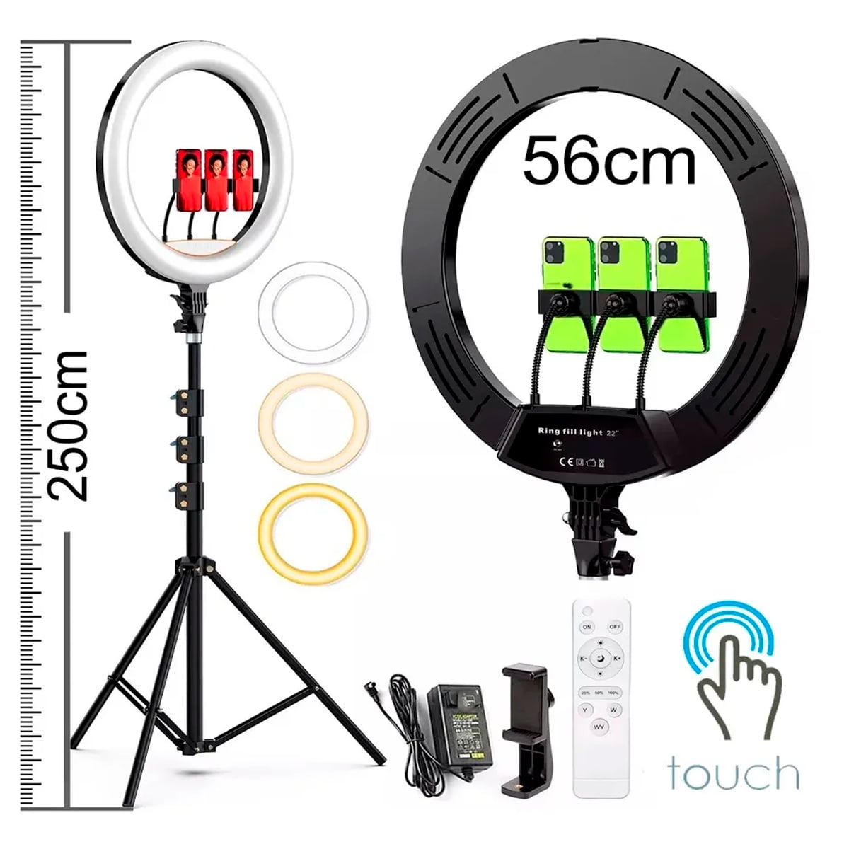 Irm - Aro De Luz Gigante Profesional 3 Soportes 56cm Con Tripode