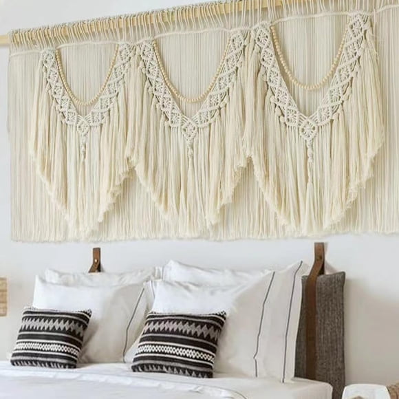 Decoración de pared de macramé IOWER, 200 cm de ancho x 90 cm de largo, extra grande