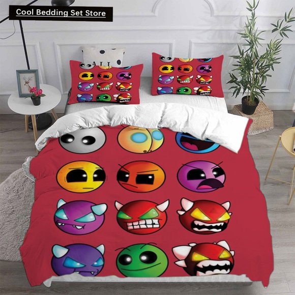 v933 Bed Sheets Geometry Dash Bedding Sets Comforter Quilt Bed Cover Duvet Cover Pillow Case - Pieces Sets Bedroom Decoration Home Textiles 3-Piece Bedding Set (1 Duvet Cover + 2 Pillow Shams) Bed She