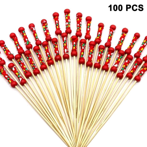 100 palillos de cóctel hechos a mano de bambú natural, ecológicos, para aperitivos, frutas y postres.