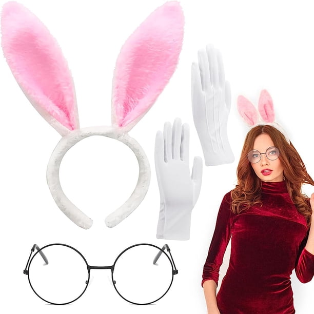 Set, Bunny Rabbit Ears Set, Bunny Ears Headband Cotton Gloves And Nose Glasses For Women Party Costume Accessories, Small Business Supplies, Stage Performance Props, Events Cosplay Props, Party Suppli